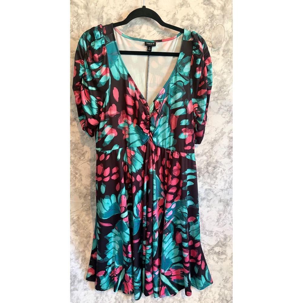 Torrid 2 Floral Butterfly Mini Studio‎ Knit Cinch Front Skater Dress 2x  18 20 - Picture 3 of 13